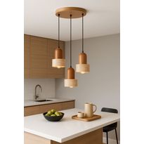 Riippuvalaisin Linento Lighting Loer-C, 3-osainen, E27, max. 40W, IP20, tammi/beige