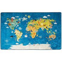 Lastenhuoneen matto Linento World Map sininen, eri kokoja