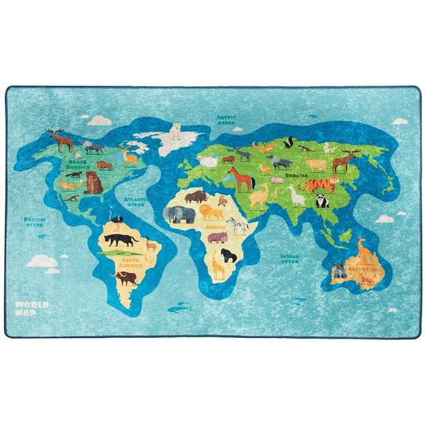 Lastenhuoneen matto Linento Map sininen, eri kokoja