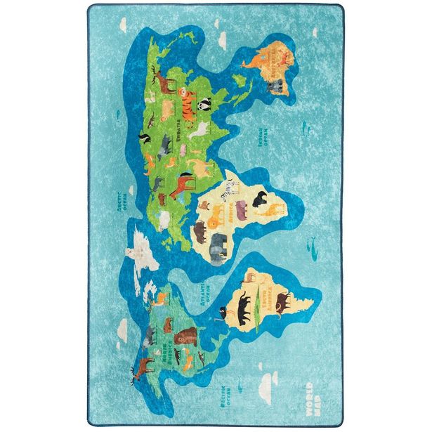 Lastenhuoneen matto Linento Map, 200x290cm, sininen