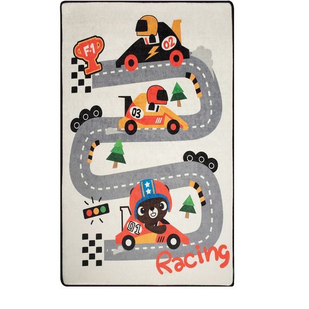 Liikennematto Linento Race, 100x160cm, valkoinen/monivärinen