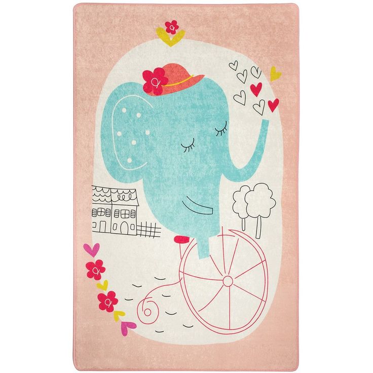 Lastenhuoneen matto Linento Elephants Bike, beige, eri kokoja