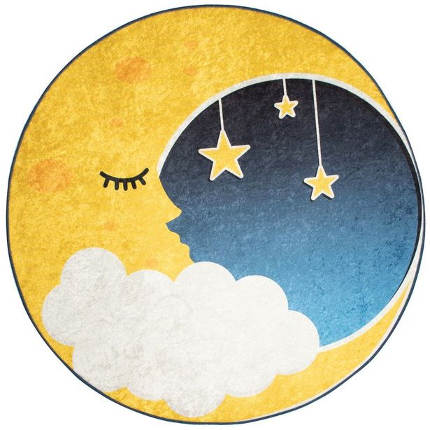 Pyöreä lastenhuoneen matto Linento Moon, Ø140cm, keltainen