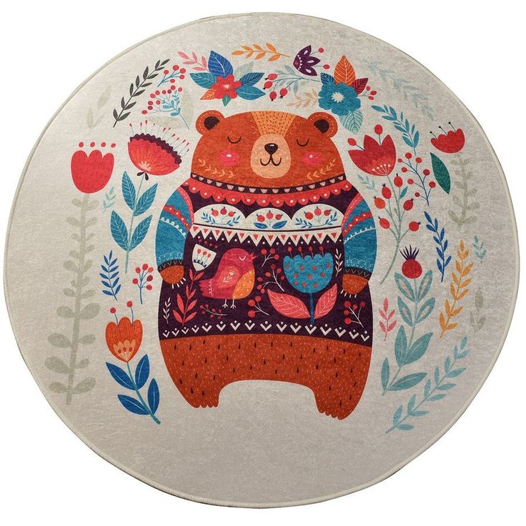 Pyöreä lastenhuoneen matto Linento Sweet Bear, Ø200cm, beige