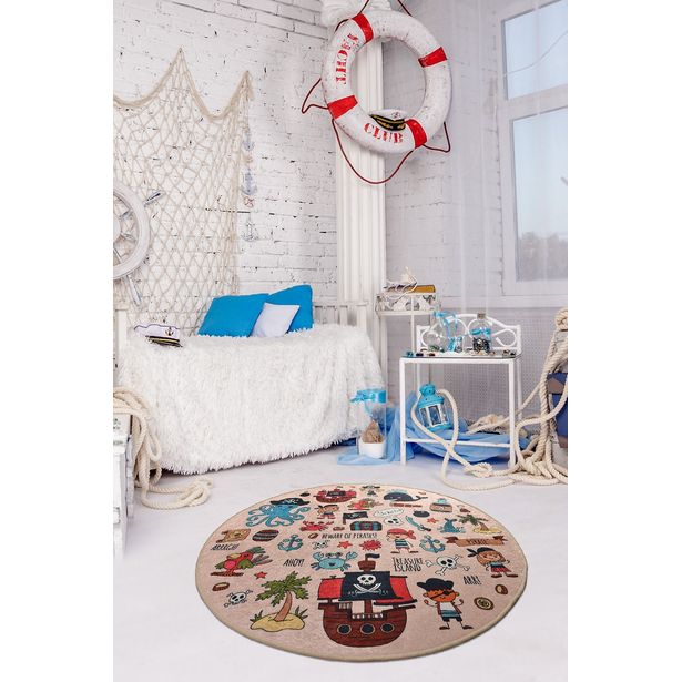 Pyöreä lastenhuoneen matto Linento Pirate, Ø200cm, monivärinen