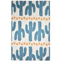 Matto Linento Cactus Time, 140x190cm, beige/sininen