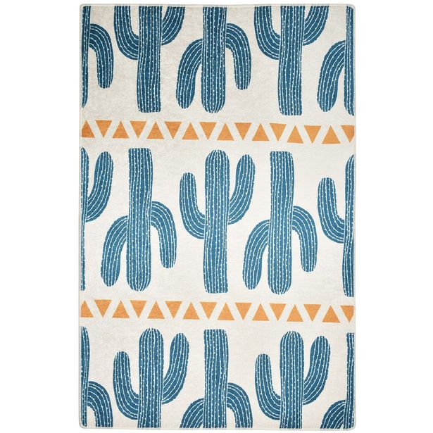 Matto Linento Cactus Time, 140x190cm, beige/sininen