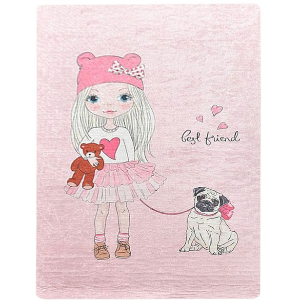 Lastenhuoneen matto Linento Best Friend 140x190cm vaaleanpunainen