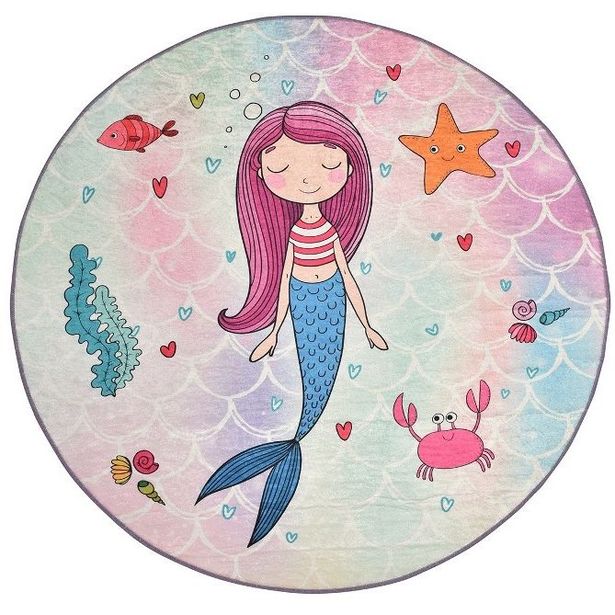 Pyöreä lastenhuoneen matto Linento Mermaid, Ø200cm, monivärinen