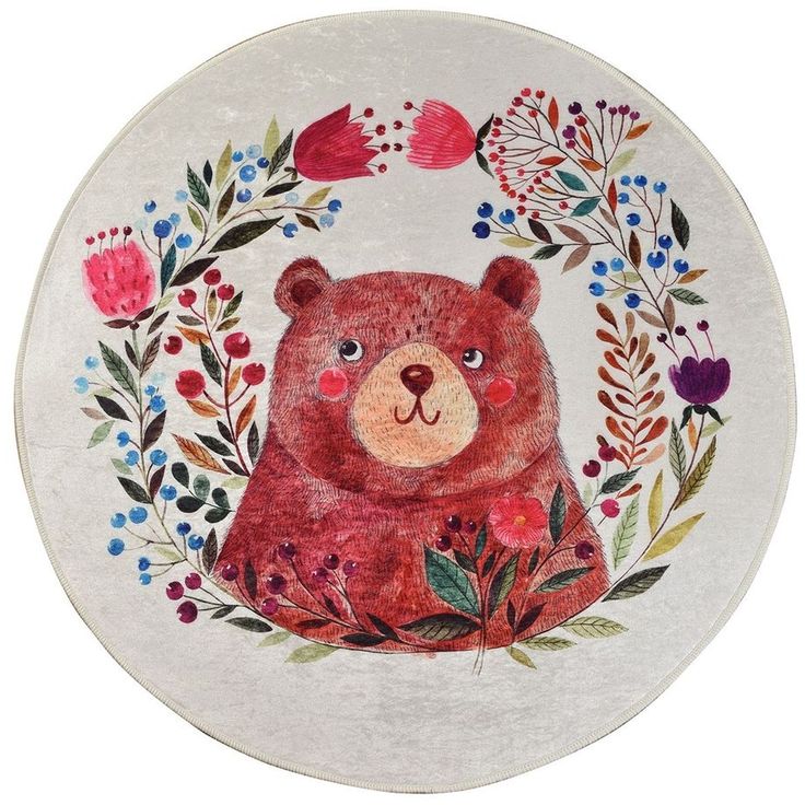 Pyöreä lastenhuoneen matto Linento Bears Garden, punainen/ruskea, eri kokoja