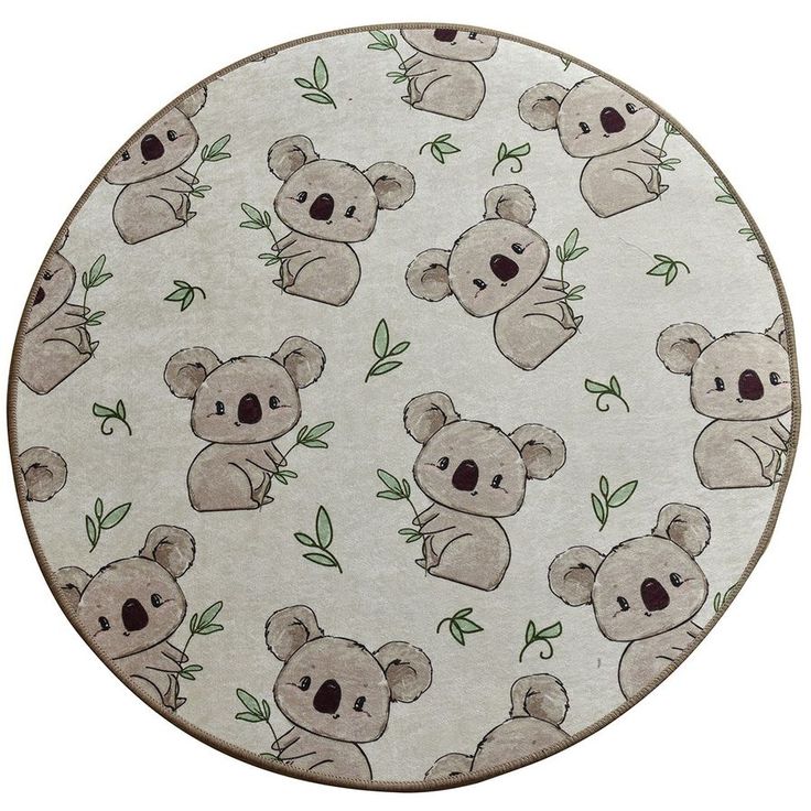 Pyöreä lastenhuoneen matto Linento Koala, Ø100cm, harmaa
