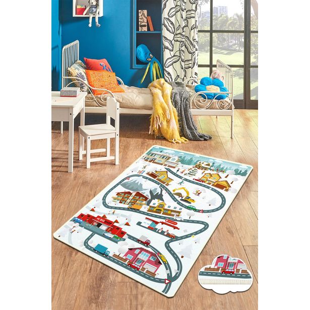 Liikennematto Linento City of Snow, 120x180cm, valkoinen