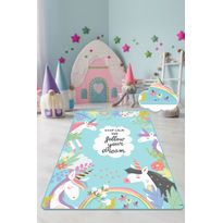 Lastenhuoneen matto Linento Cute Unicorn, turkoosi, eri kokoja
