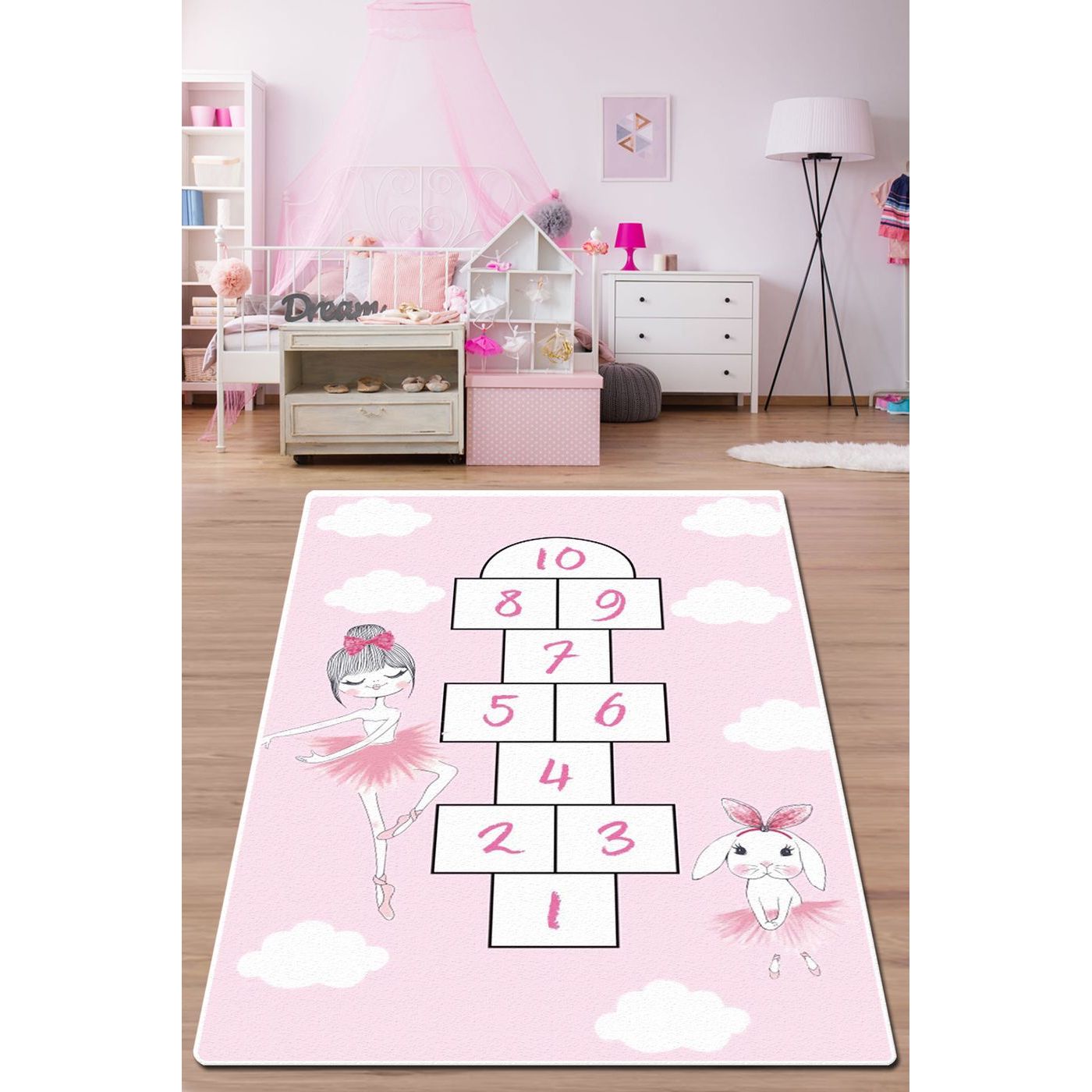 Lastenhuoneen matto Linento Campana 120x150cm vaaleanpunainen