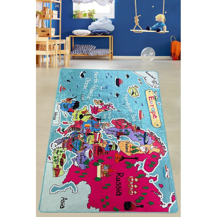 Lastenhuoneen matto Linento Kartta, 80x120cm, monivärinen