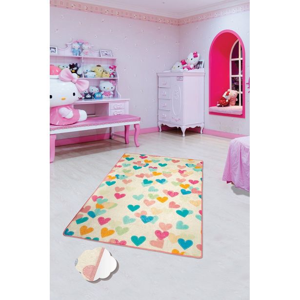 Lastenhuoneen matto Linento Hearts, 80x200cm, monivärinen