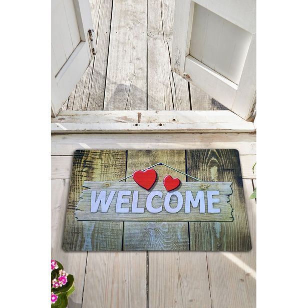 PVC-ovimatto Linento Wooden Heart, 40x60cm, beige