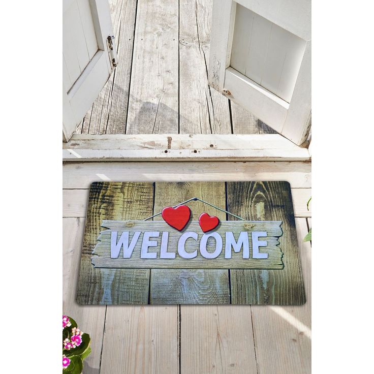 PVC-ovimatto Linento Wooden Heart, 40x60cm, beige