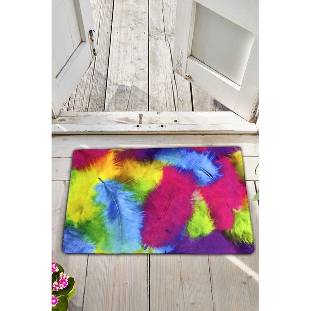 PVC-ovimatto Linento Feathers, 40x60cm, monivärinen