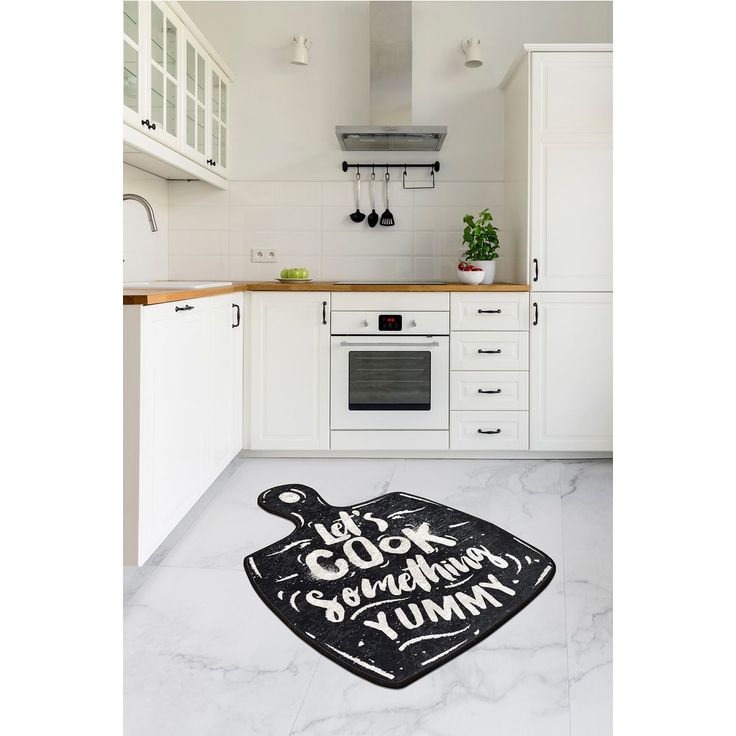 Keittiön matto Linento Let's Cook, 105x140cm, mustavalkoinen