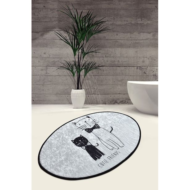 Kynnysmatto Linento Litlle Cats Oval DJT, 60x90cm, valkoinen