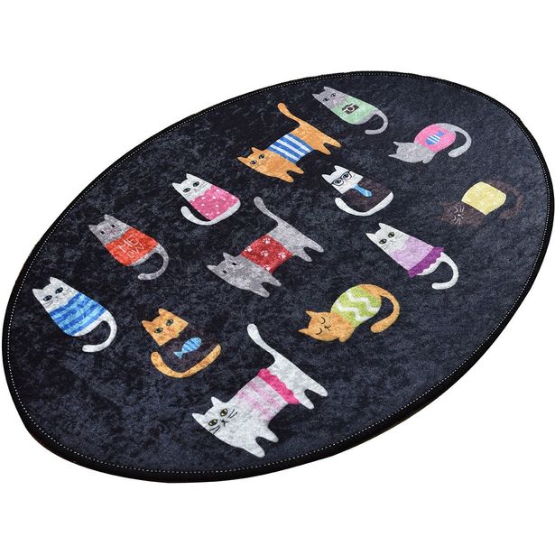 Kylpyhuoneen matto Linento Black Cats Oval 60x90cm musta/monivärinen