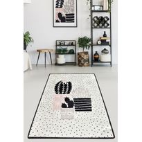Käytävämatto Linento Three Cactus, 80x150cm, valkoinen