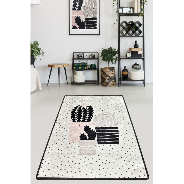 Käytävämatto Linento Three Cactus, 80x150cm, valkoinen