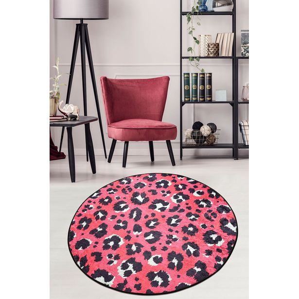 Pyöreä matto Linento Leopard, Ø100cm, punainen