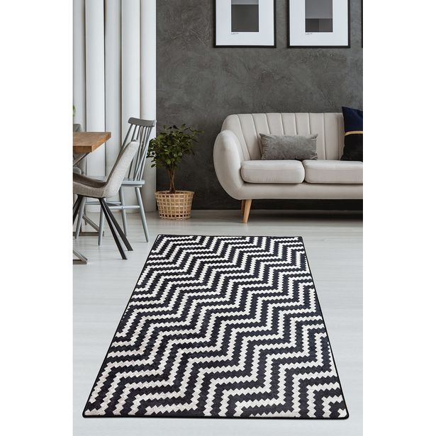 Käytävämatto Linento Zickzack, 80x150cm, musta/valkoinen