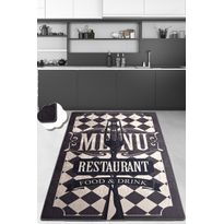 Keittiön matto Linento Food And Drink Djt, musta/kerma, eri kokoja