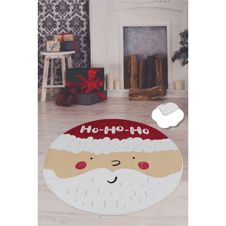 Pyöreä joulumatto Linento Ho Ho Ho, Ø100cm, punainen