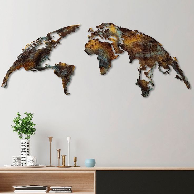 Metallinen seinäkoriste Linento World Map Medium 3, monivärinen