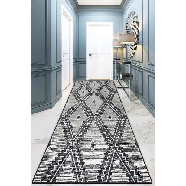 Käytävämatto Linento Twin Triangles Djt, 80x200cm, mustavalkoinen