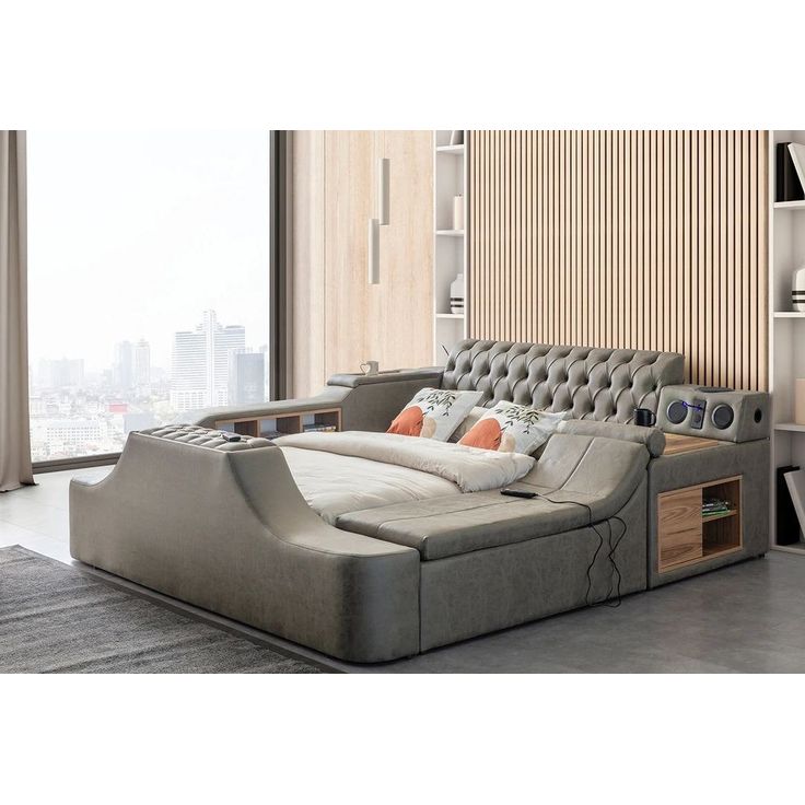Sängynrunko Linento Furniture Dorwatch Smart, 250x290cm, hierontatoiminto, USB-portti, äänentoisto, ruskea