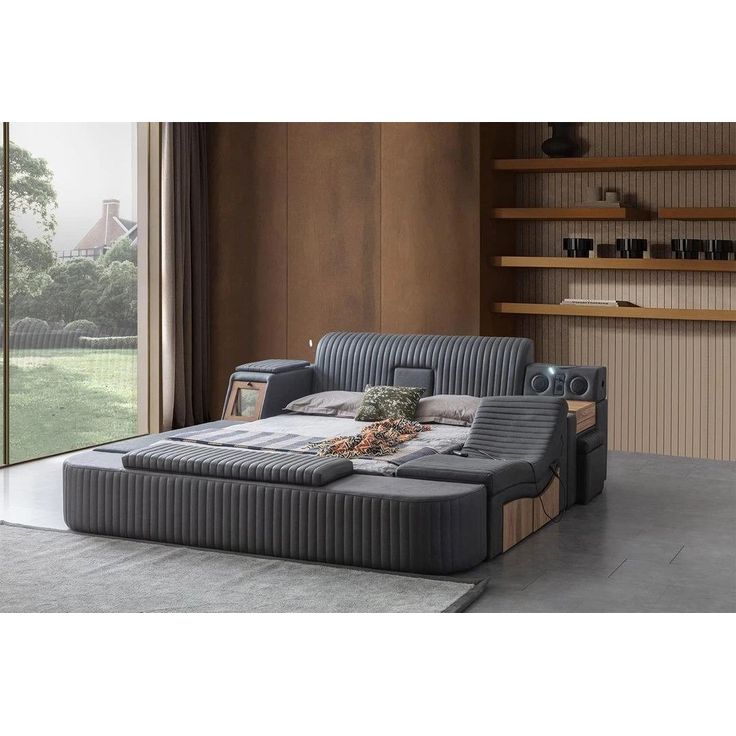 Sängynrunko Linento Furniture Sunline Smart, 250x290cm, USB-portti, äänentoisto, hierontamekanismi, antrasiitti