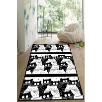 Lastenhuoneen matto Linento White Cats 2, 80x150cm, mustavalkoinen, Verkkokaupan poistotuote