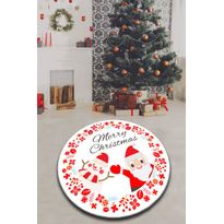 Pyöreä matto Linento Snowman&amp;Santa, Ø100cm, valkoinen/punainen