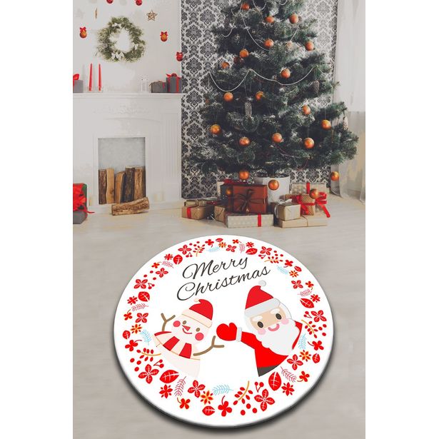 Matto Linento Snowman&Santa, Ø100cm, valkoinen/punainen