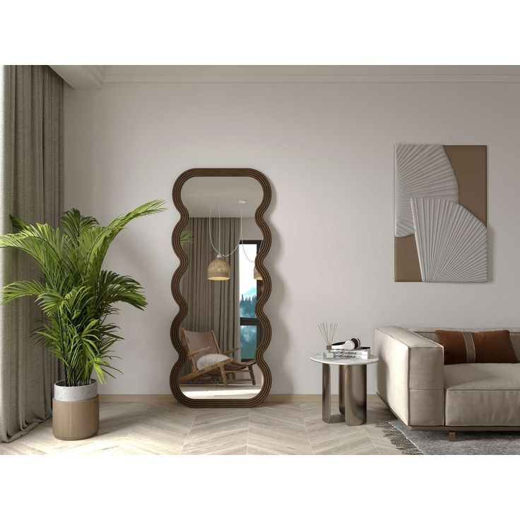 Kokovartalopeili Linento Furniture Wave, 70x170cm, ruskea