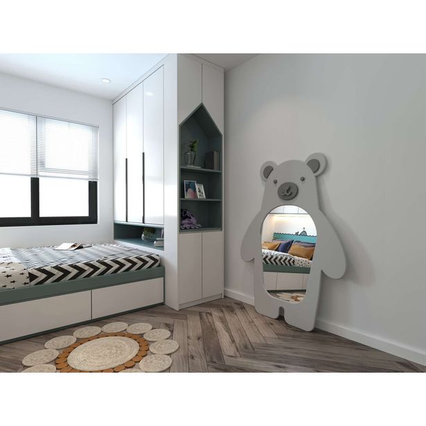 Lastenhuoneen peili Linento Furniture Bear, 110x150cm, harmaa