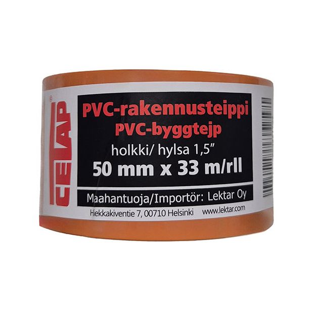 Rakennusteippi PVC, 50mm x 33m, oranssi