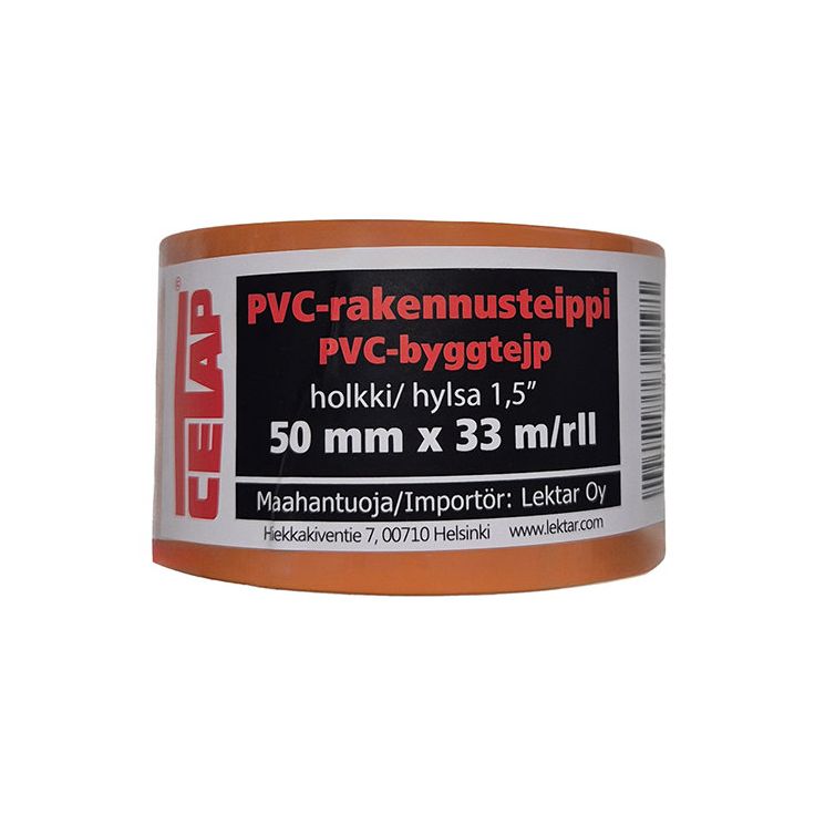 Rakennusteippi PVC, 50mm x 33m, oranssi