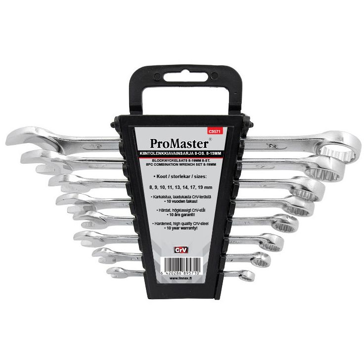 Kiintolenkkiavainsarja ProMaster, 8-19mm, 8-os.