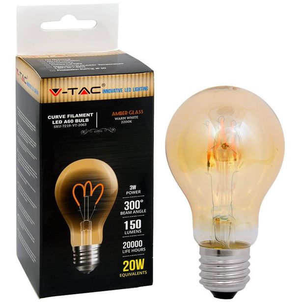 LED-polttimo V-TAC 3W E27 2200 K, 150 lm, A60, meripihka