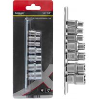 E-Torx-hylsysarja Amrox, 1/4&quot; ja 3/8&quot;, 7-os.