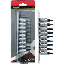 Kuusio- ja Torx-kärkihylsysarja Amrox, 1/4&quot;, 9-os.