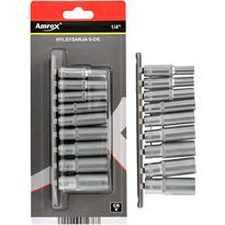 Pitkä hylsysarja Amrox, 1/4&quot;, 9-os.