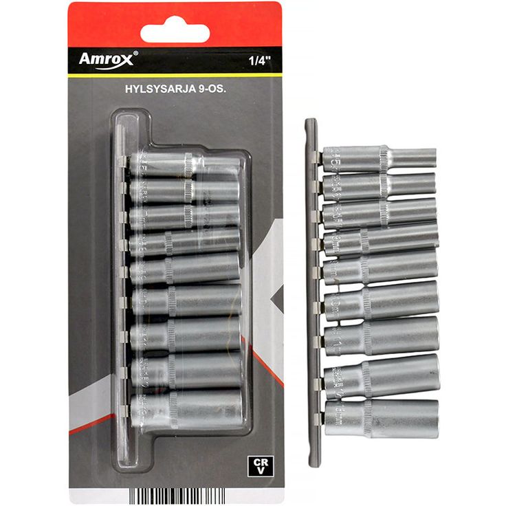 Pitkä hylsysarja Amrox, 1/4", 9-os.