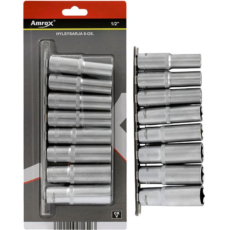Pitkä hylsysarja Amrox, 1/2", 12-19mm, 8-os.